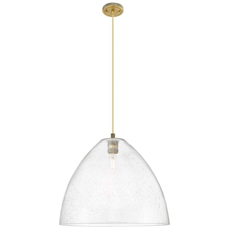 Image 1 Crown Point Bristol 16"W Brushed Brass Cord Pendant With Seedy Shade