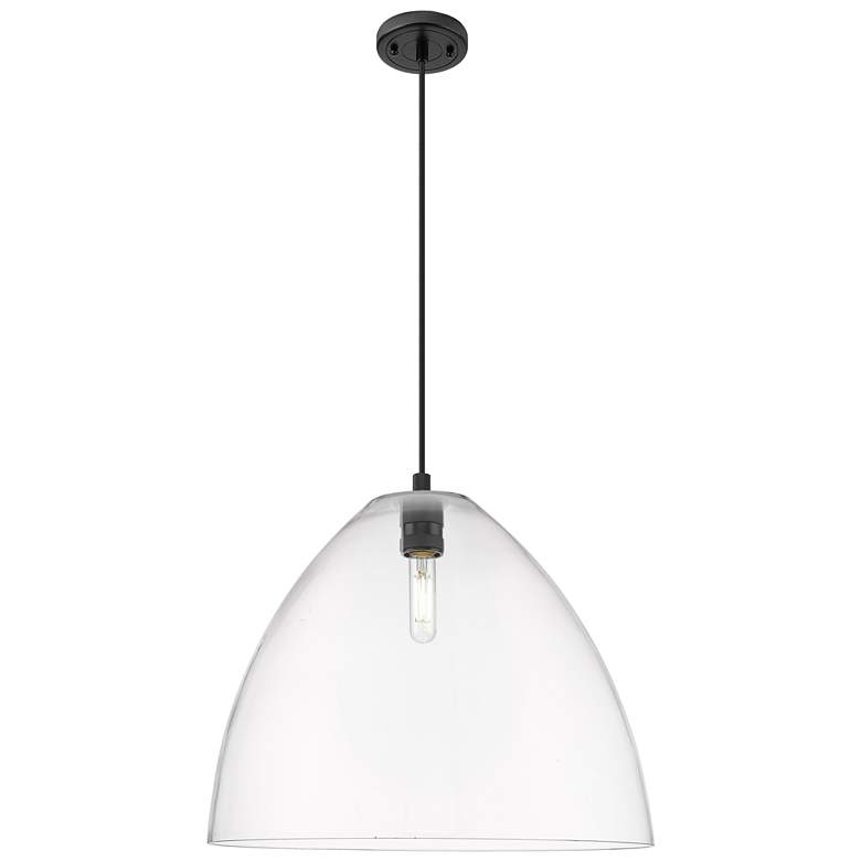 Image 1 Crown Point Bristol 16"W Matte Black Cord Hung Pendant With Clear Shade