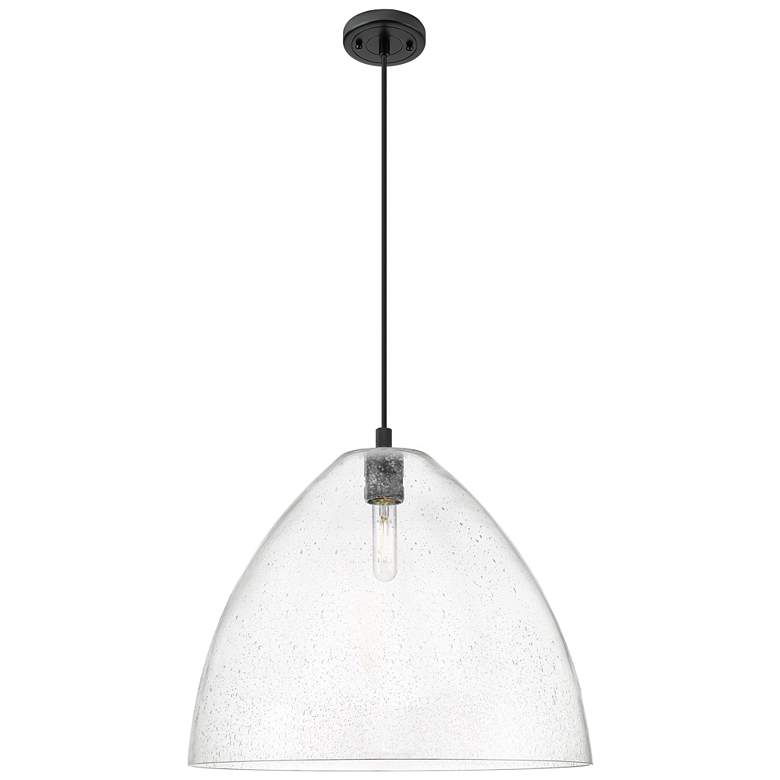 Image 1 Crown Point Bristol 16"W Matte Black Cord Hung Pendant With Seedy Shade