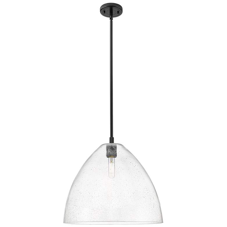 Image 1 Crown Point Bristol 16"W Matte Black Stem Hung Pendant With Seedy Shade