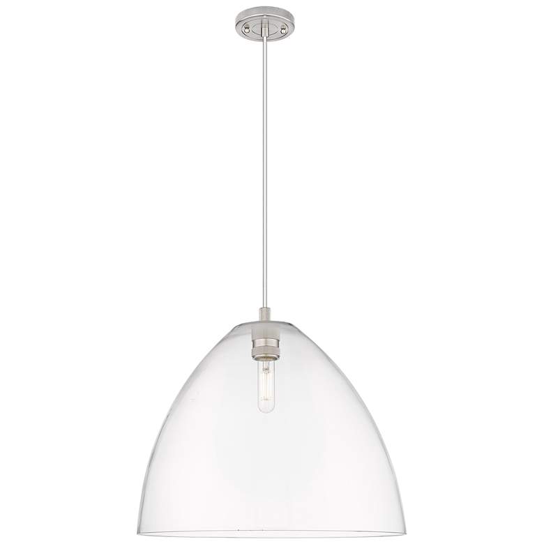 Image 1 Crown Point Bristol 16"W Satin Nickel Cord Pendant With Clear Shade