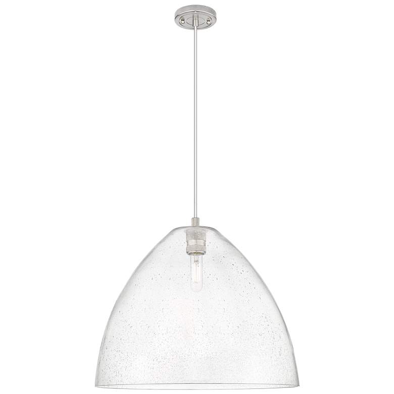 Image 1 Crown Point Bristol 16"W Satin Nickel Cord Pendant With Seedy Shade