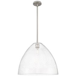 Crown Point Bristol 16"W Satin Nickel Stem Pendant With Seedy Shade