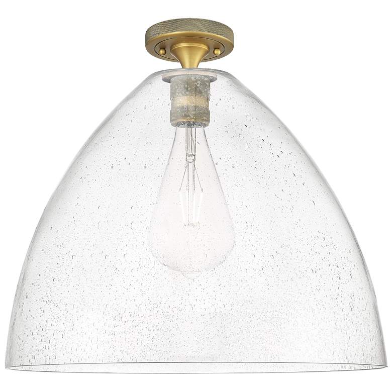 Image 1 Crown Point Bristol 16" Wide Brushed Brass Flush Mount With Seedy Shade
