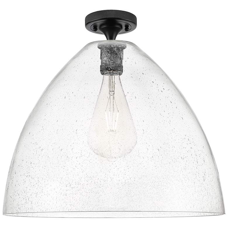 Image 1 Crown Point Bristol 16" Wide Matte Black Flush Mount With Seedy Shade