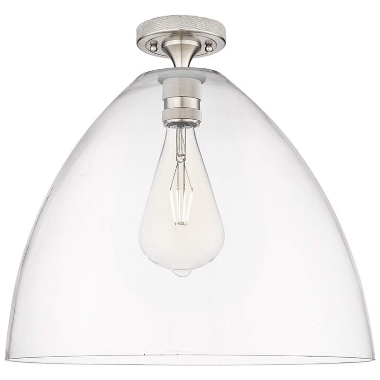 Image 1 Crown Point Bristol 16" Wide Satin Nickel Flush Mount With Clear Shade