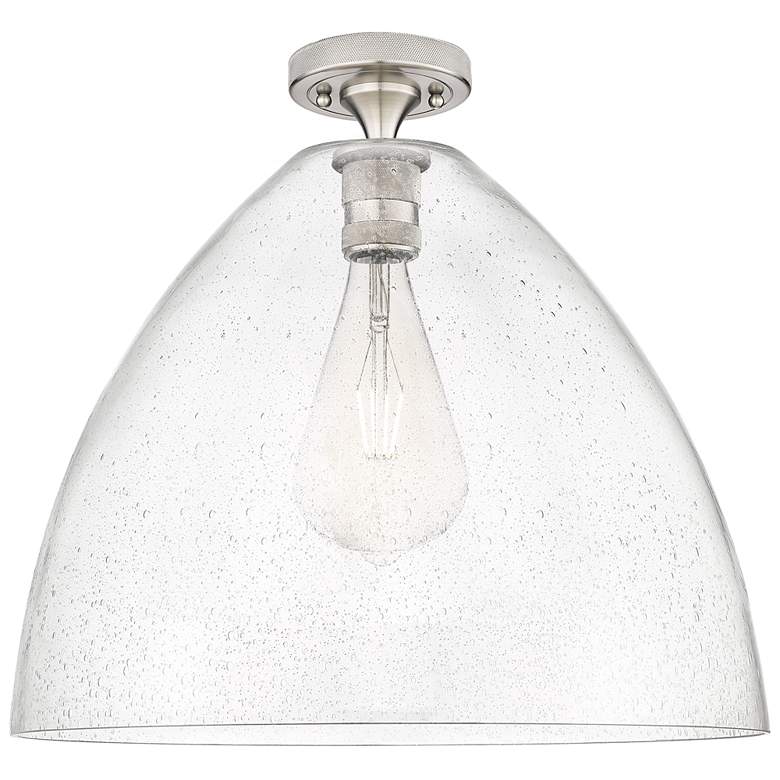 Image 1 Crown Point Bristol 16" Wide Satin Nickel Flush Mount With Seedy Shade