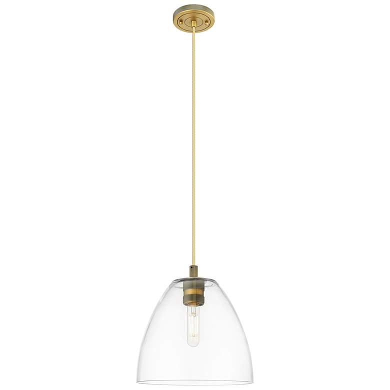 Image 1 Crown Point Bristol 9"W Brushed Brass Cord Pendant With Clear Shade