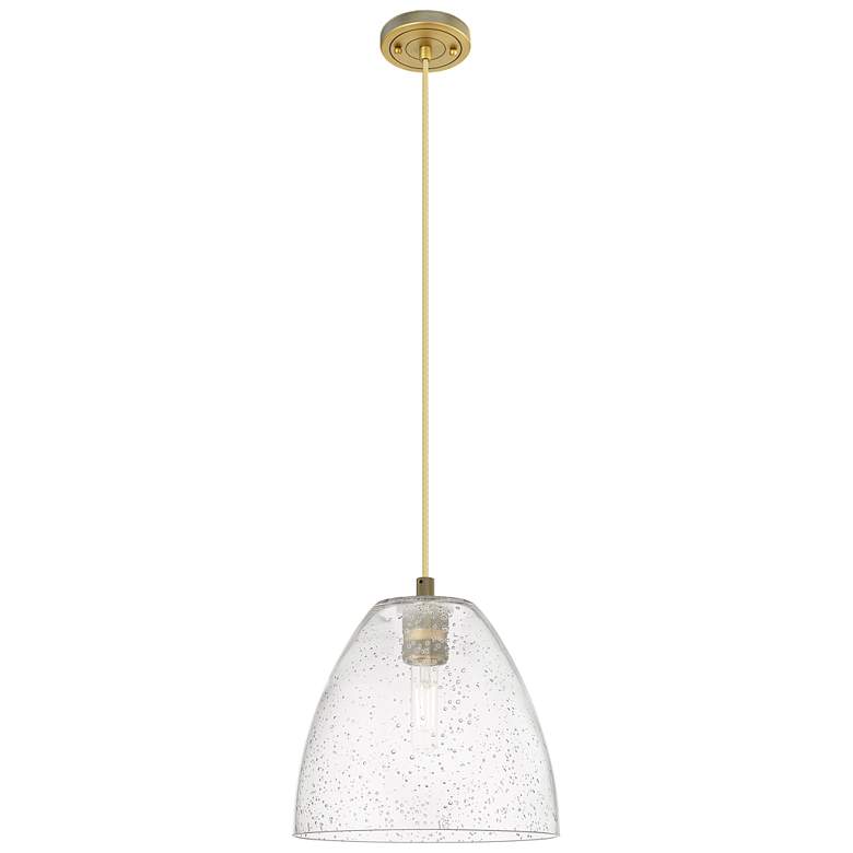 Image 1 Crown Point Bristol 9"W Brushed Brass Cord Pendant With Seedy Shade