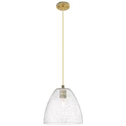 Crown Point Bristol 9"W Brushed Brass Cord Pendant With Seedy Shade