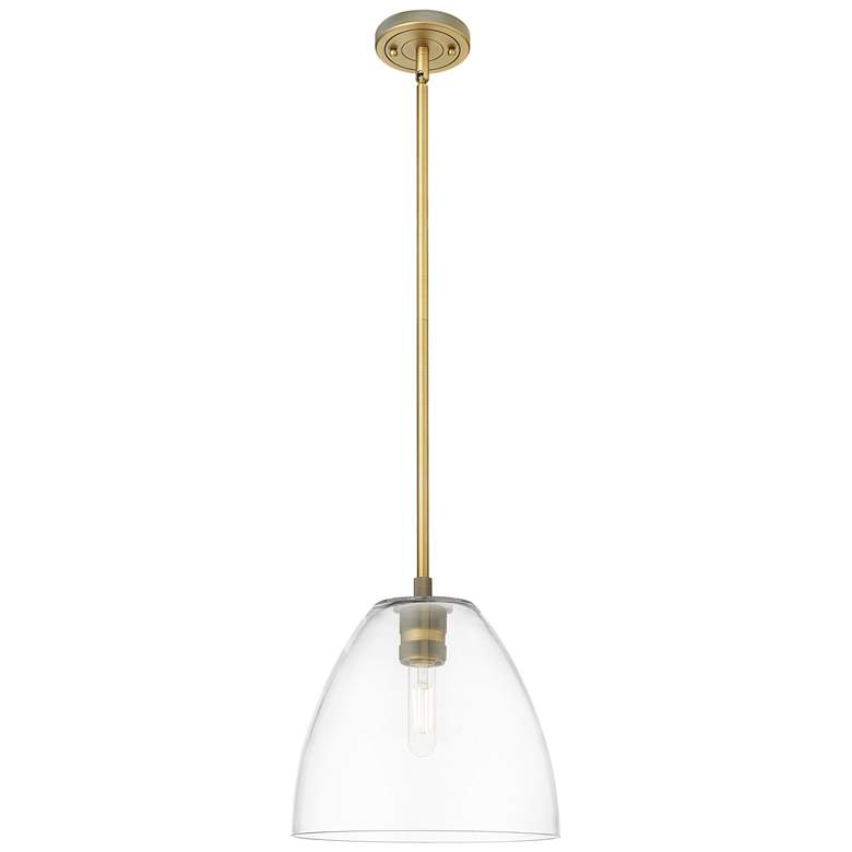 Image 1 Crown Point Bristol 9"W Brushed Brass Stem Pendant With Clear Shade