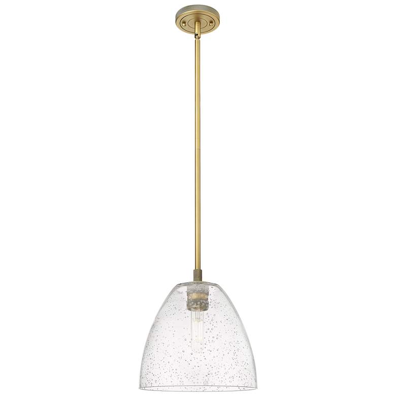 Image 1 Crown Point Bristol 9"W Brushed Brass Stem Pendant With Seedy Shade