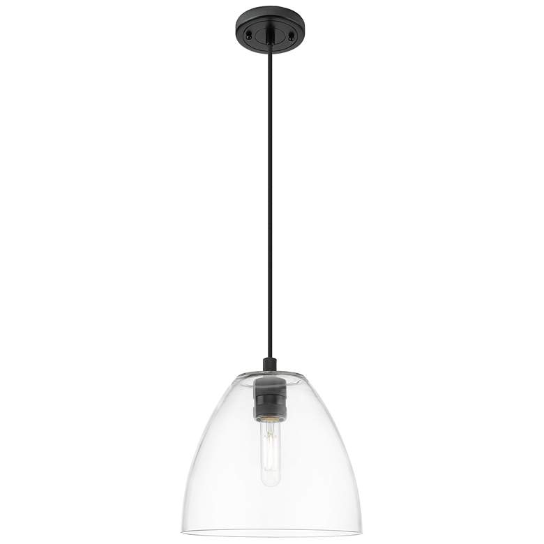 Image 1 Crown Point Bristol 9"W Matte Black Cord Hung Pendant With Clear Shade