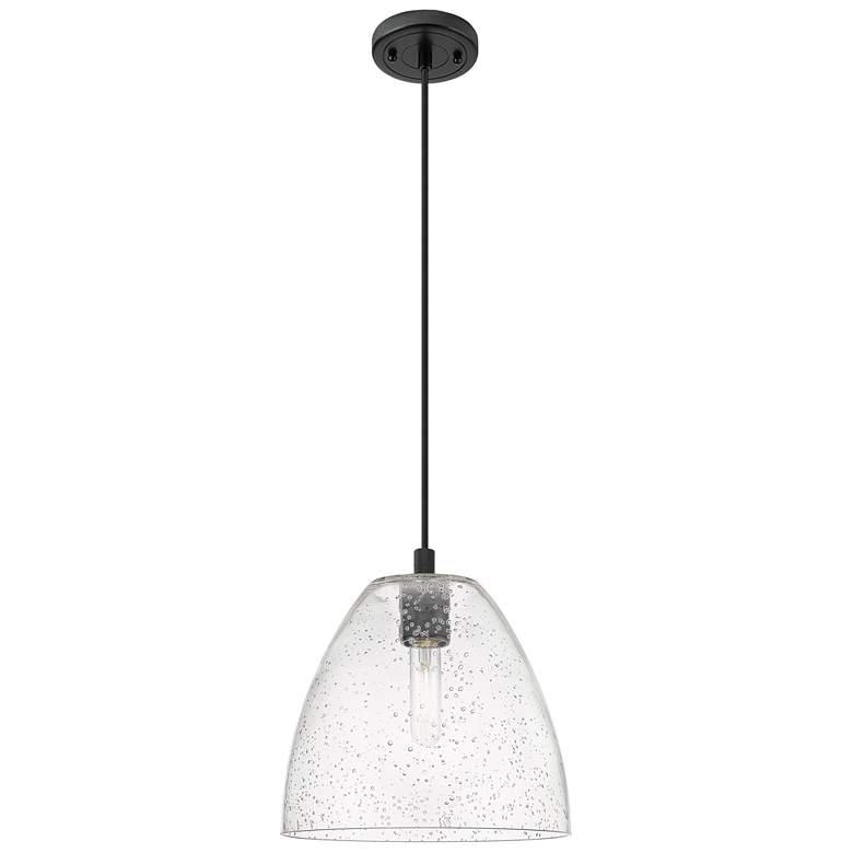 Image 1 Crown Point Bristol 9"W Matte Black Cord Hung Pendant With Seedy Shade