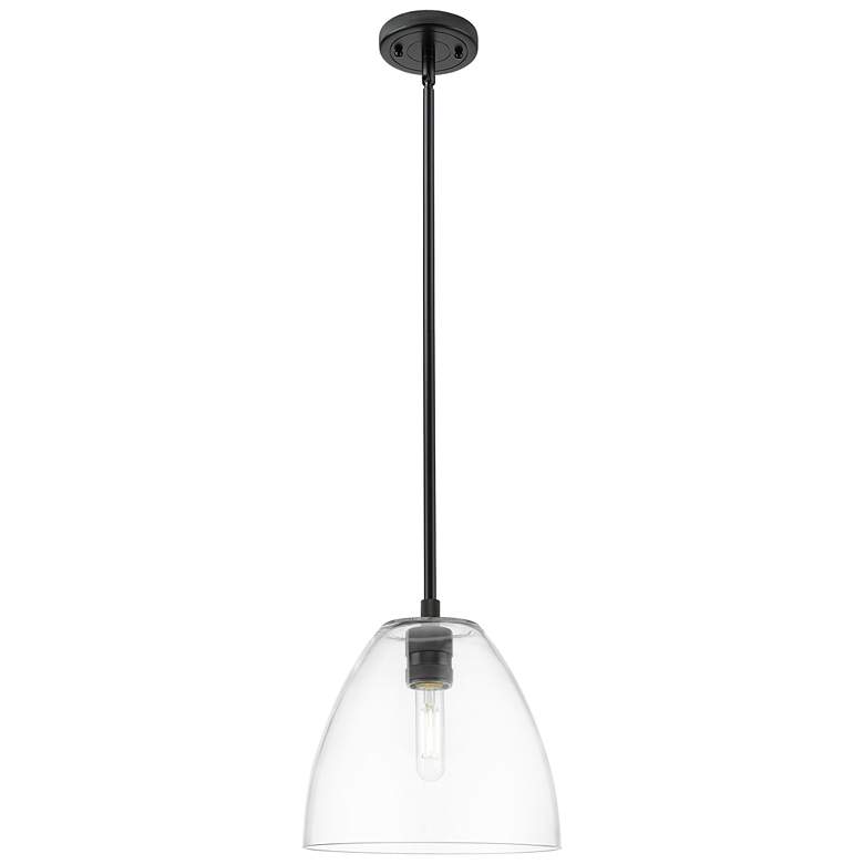 Image 1 Crown Point Bristol 9"W Matte Black Stem Hung Pendant With Clear Shade