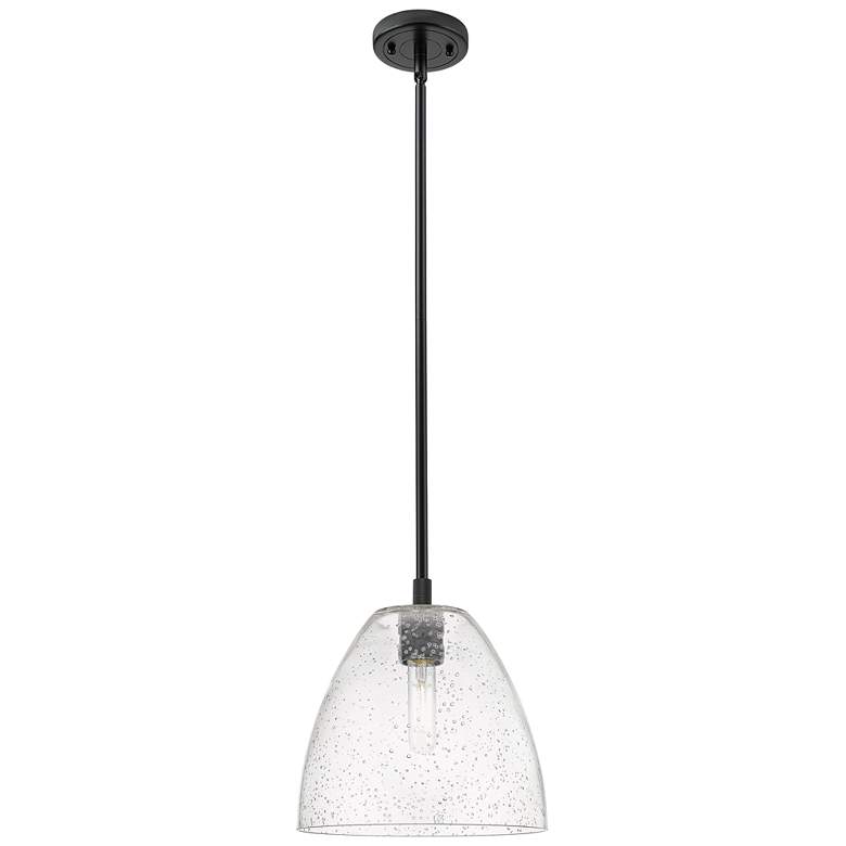 Image 1 Crown Point Bristol 9"W Matte Black Stem Hung Pendant With Seedy Shade