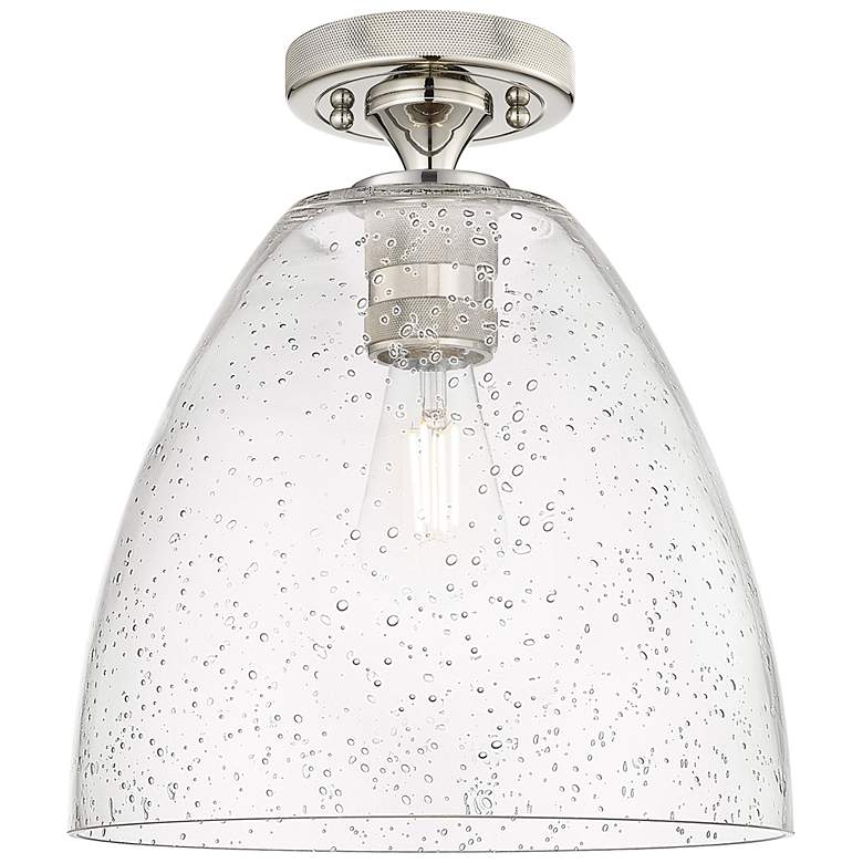 Image 1 Crown Point Bristol 9"W Polished Nickel Flush Mount With Seedy Shade