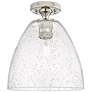 1_Crown Point Bristol 9"W Polished Nickel Flush Mount With Seedy Shade