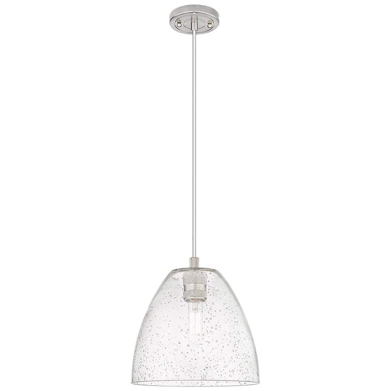 Image 1 Crown Point Bristol 9"W Satin Nickel Cord Hung Pendant With Seedy Shade
