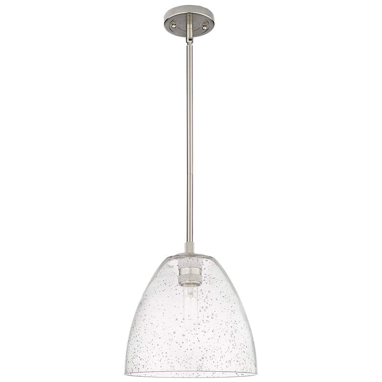 Image 1 Crown Point Bristol 9"W Satin Nickel Stem Hung Pendant With Seedy Shade