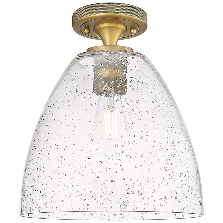 Image 1 Crown Point Bristol 9" Wide Brushed Brass Flush Mount With Seedy Shade