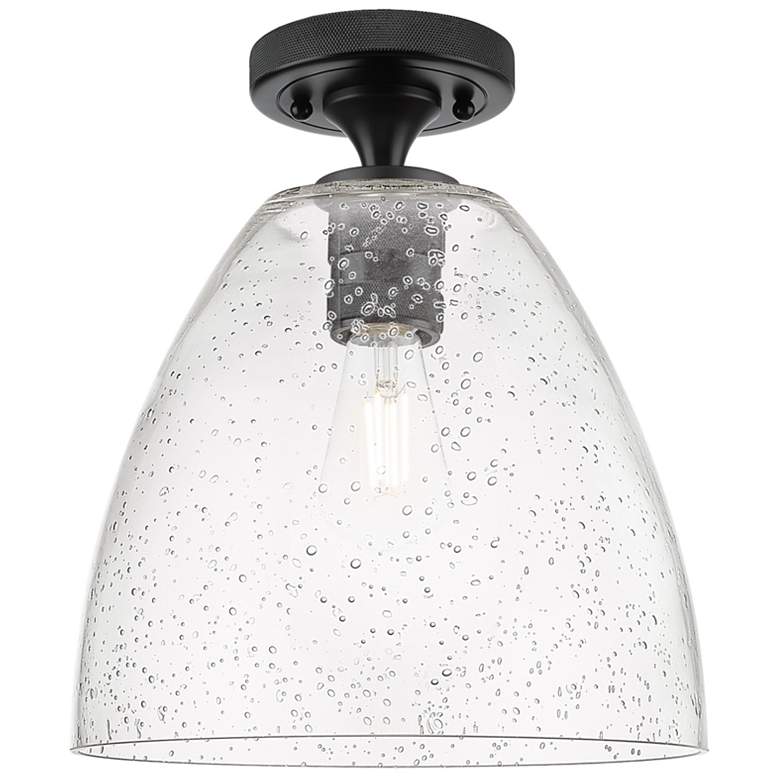 Image 1 Crown Point Bristol 9" Wide Matte Black Flush Mount With Seedy Shade