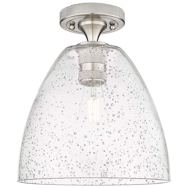 Image 1 Crown Point Bristol 9" Wide Satin Nickel Flush Mount With Seedy Shade
