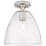 1_Crown Point Bristol 9" Wide Satin Nickel Flush Mount With Seedy Shade