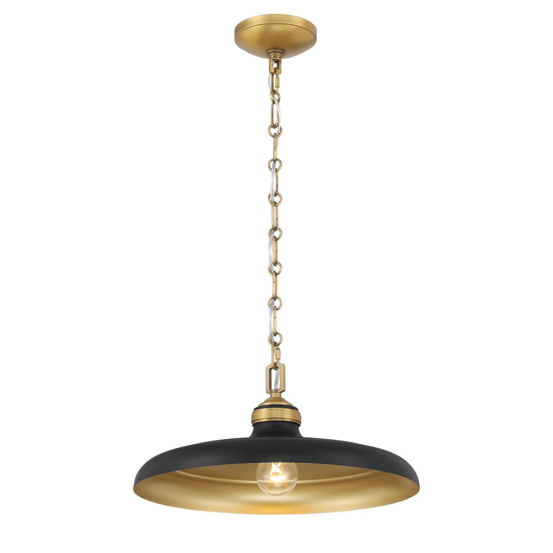 Crowne 16" Wide Matte Black and Legacy Brass Pendant Light