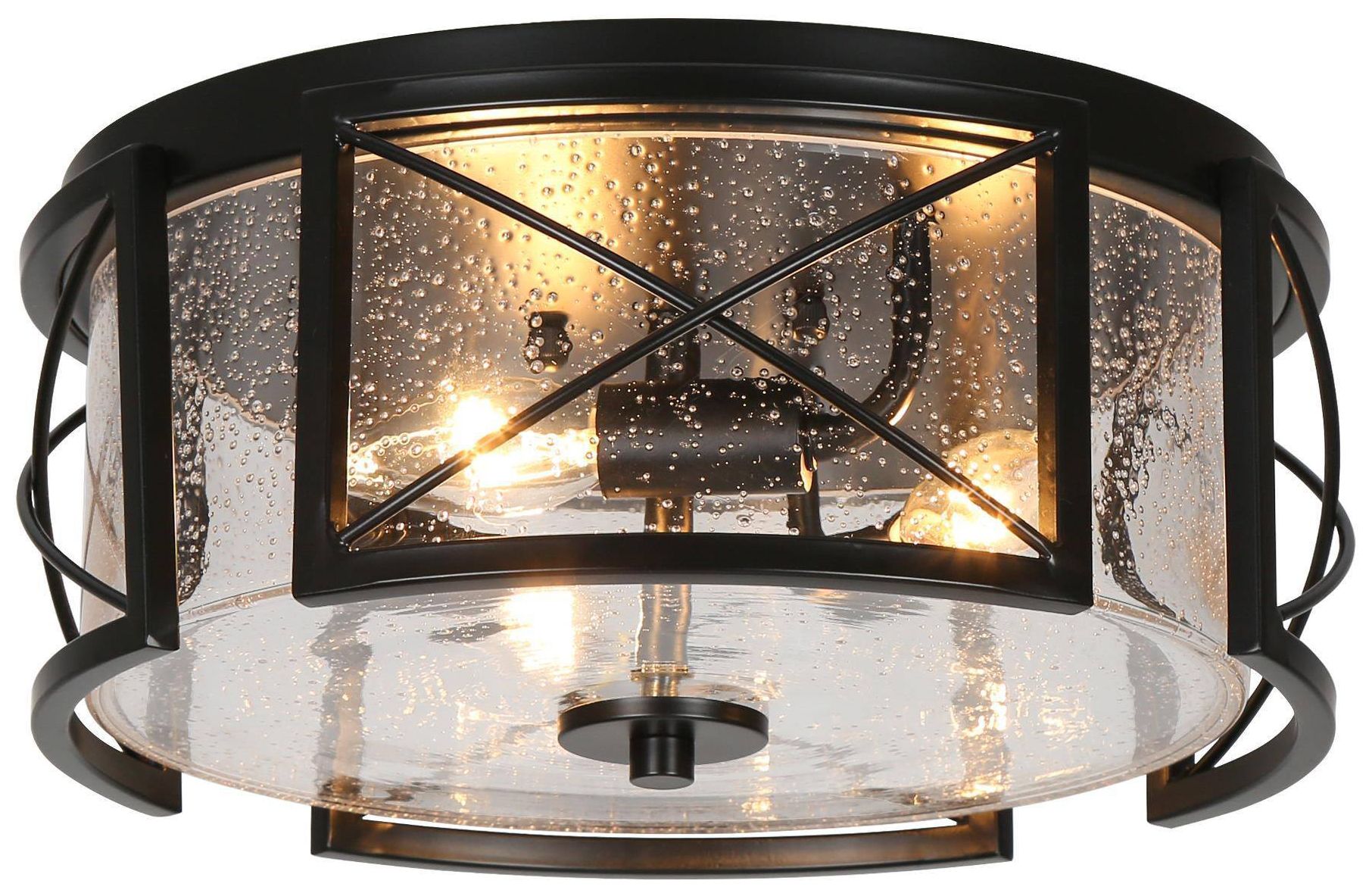 Crslin 13" Wide Black Drum Glass 3-Light Ceiling Light