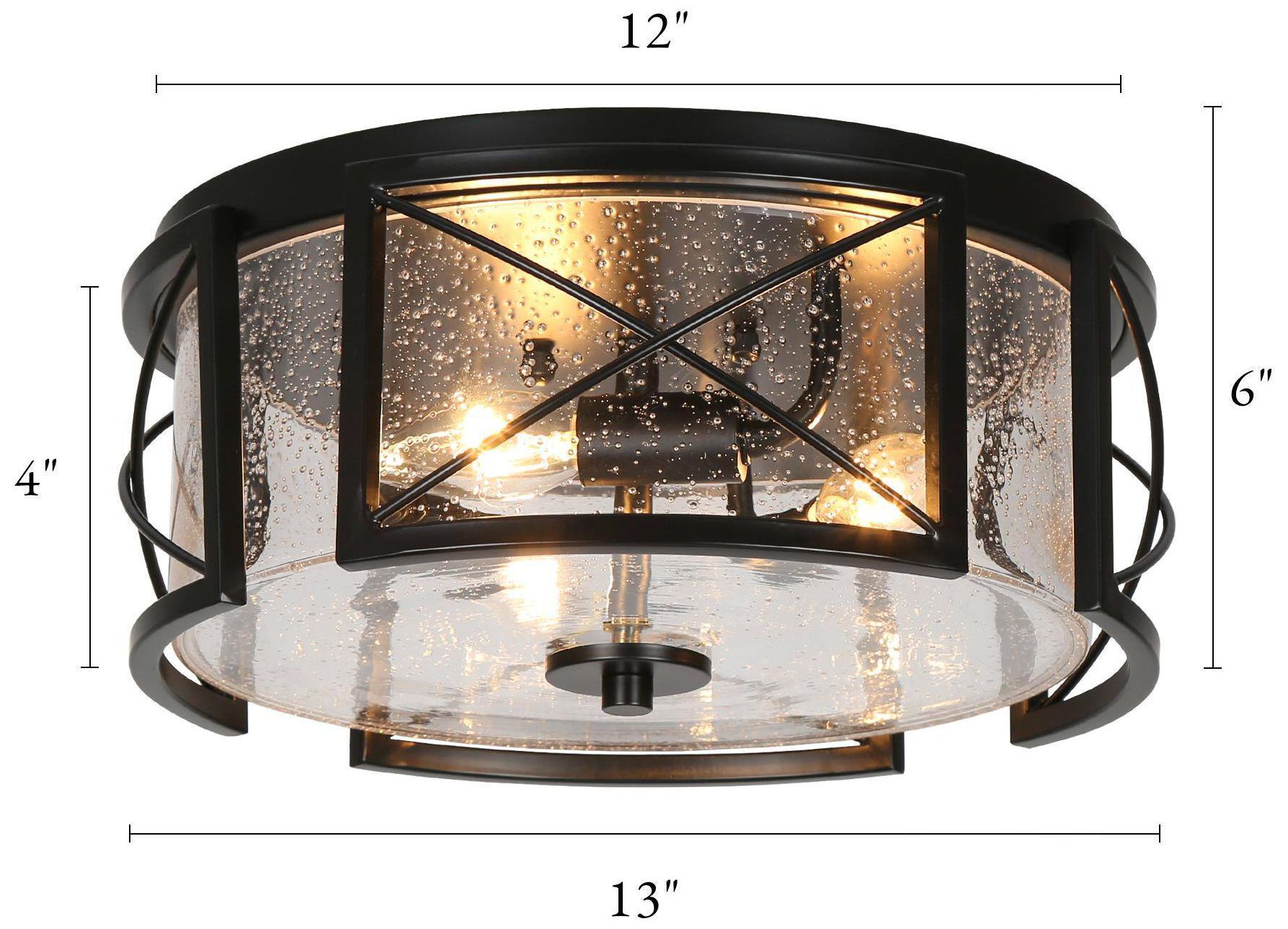 Image 2 Crslin 13" Wide Black Drum Glass 3-Light Ceiling Light more views