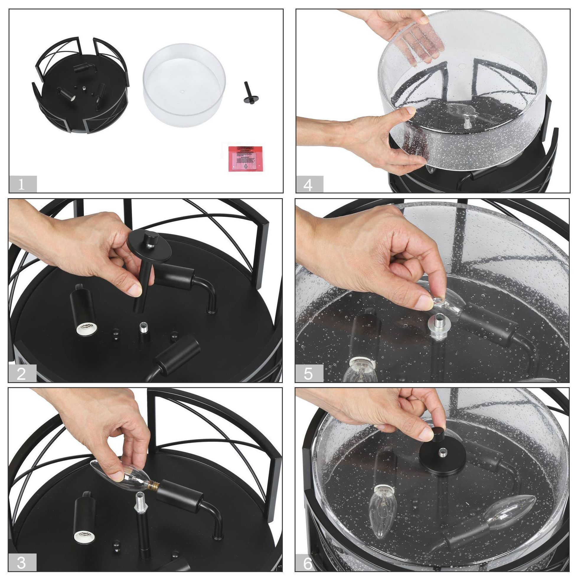 Image 7 Crslin 13" Wide Black Drum Glass 3-Light Ceiling Light more views