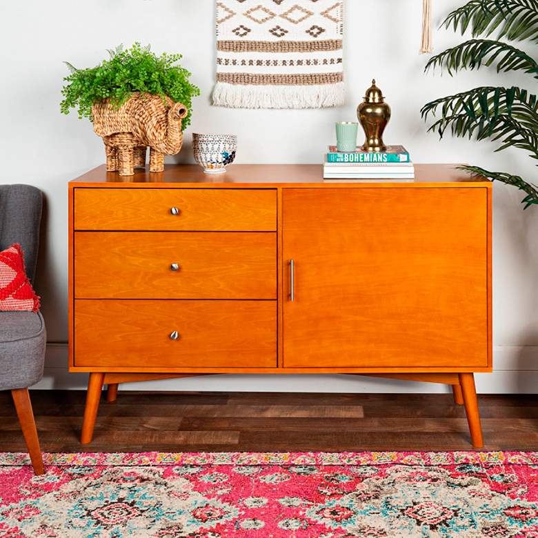 Image 1 Cruise 52" Wide Acorn Finish 3-Drawer Mid-Century TV Console