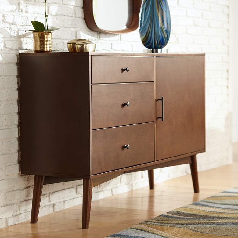 Image 1 Cruise 52" Wide Walnut 3-Drawer Mid-Century TV Console