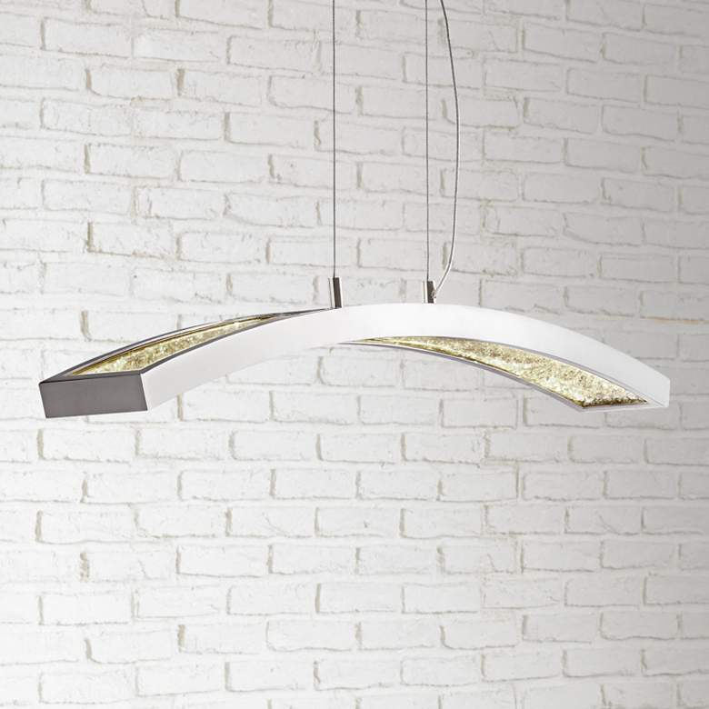 Image 1 Crushed Ice 36" Wide Chrome LED Kitchen Island Light Pendant
