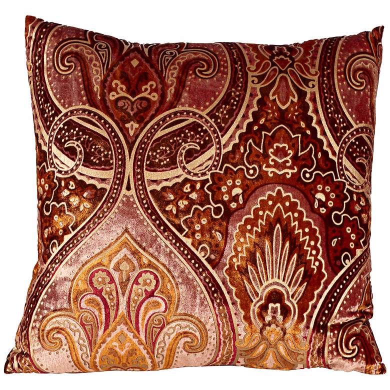 Image 1 Crushed Velvet Bold Burgundy 18 inch Square Down Throw Pillow