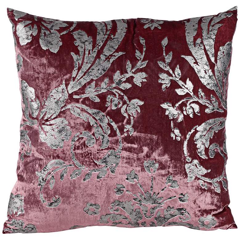 Image 1 Crushed Velvet Mauve Floral 18 inch Square Down Throw Pillow