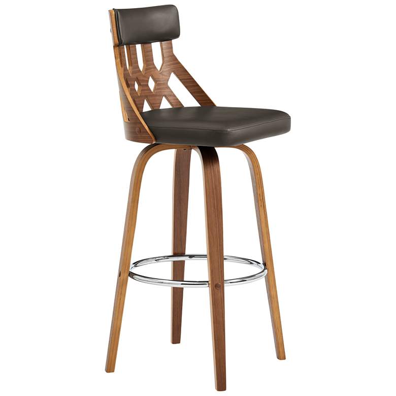 Image 1 Crux 26 in. Swivel Barstool in Walnut Finish with Brown Faux Leather
