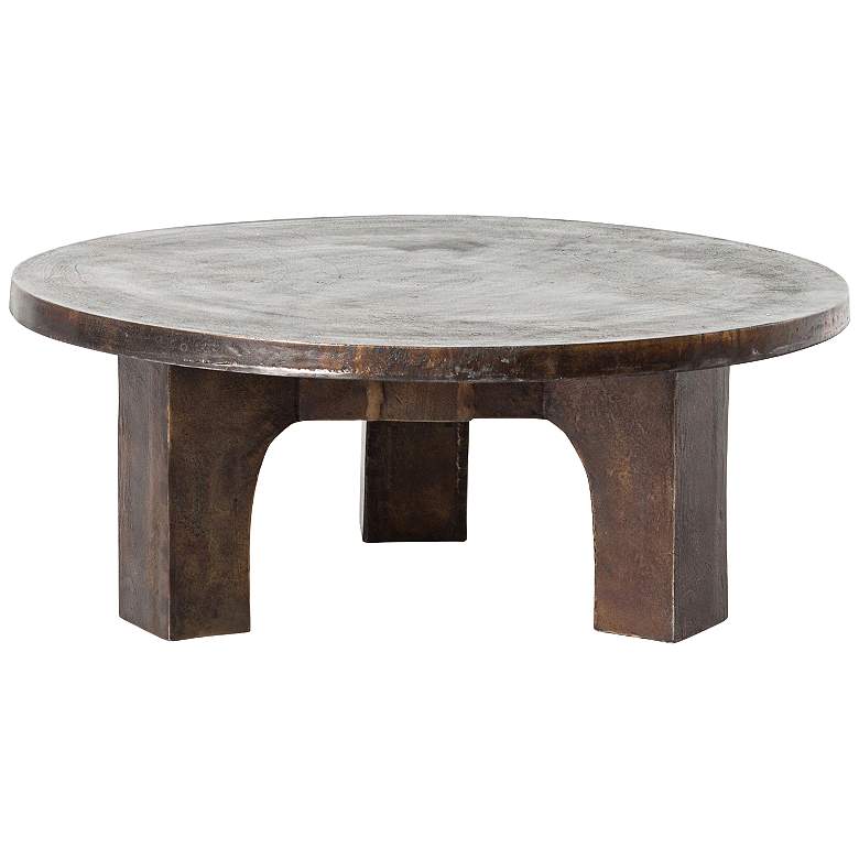 Image 2 Cruz 38" Wide Antique Rust Round Outdoor Coffee Table