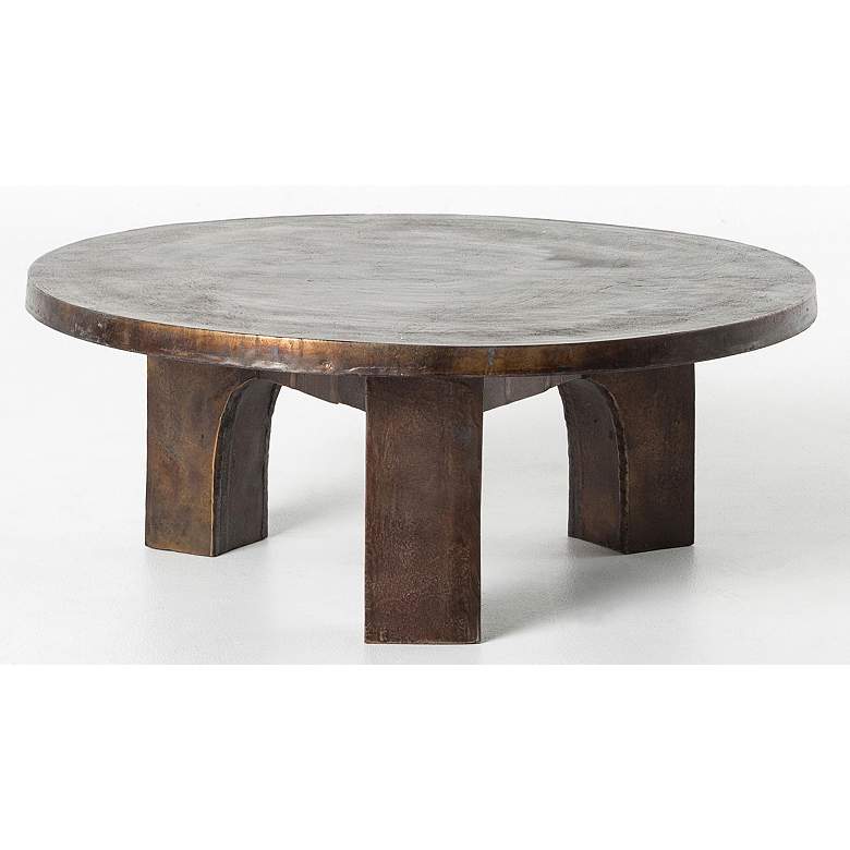 Image 5 Cruz 38" Wide Antique Rust Round Outdoor Coffee Table more views