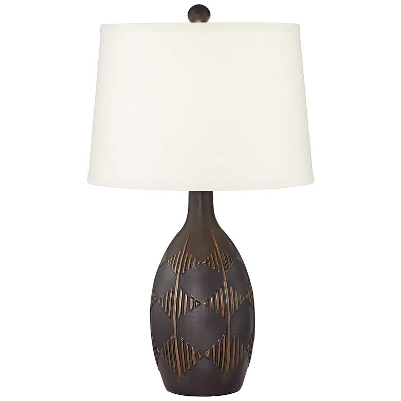 Image 1 Cruz Dark Charcoal Tribal Diamond Ceramic Table Lamp