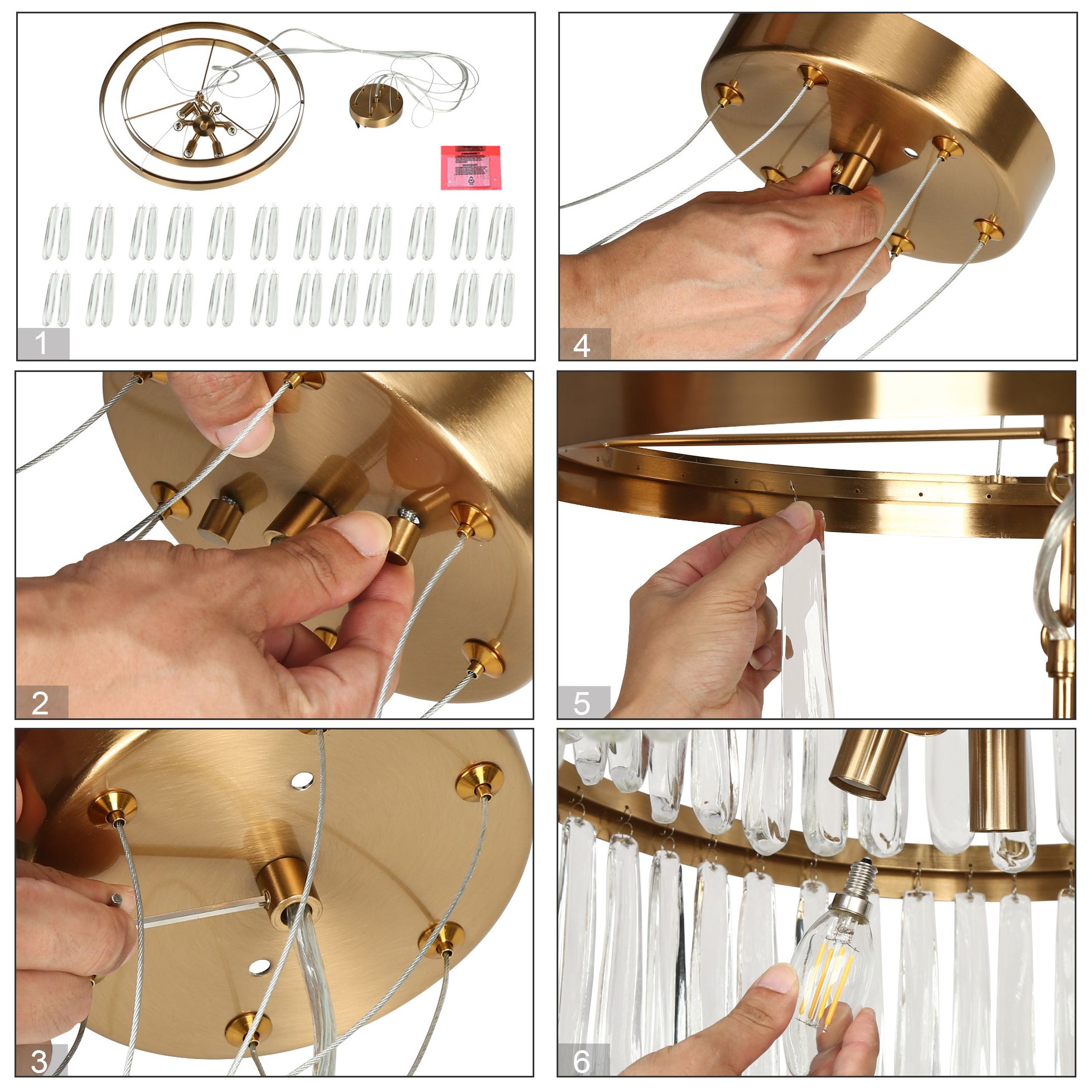 Crysdroa 6-Light Gold 2-Tier Glass Chandelier - Made to Order