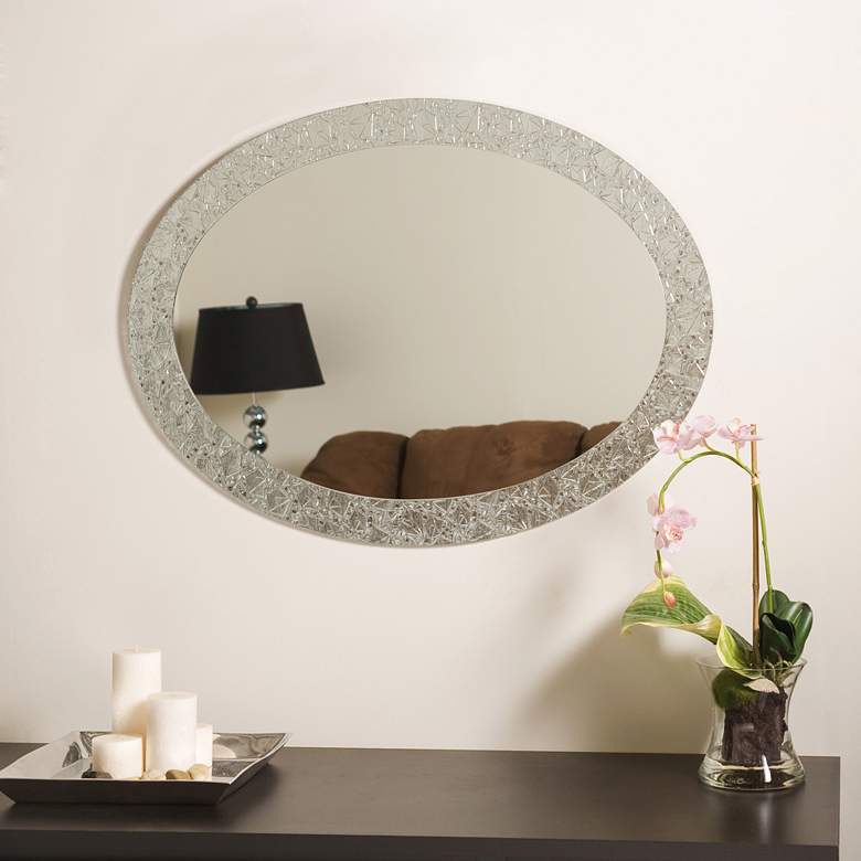 Image 1 Crystal 23 1/2 inch x 31 1/2 inch Oval Frameless Wall Mirror