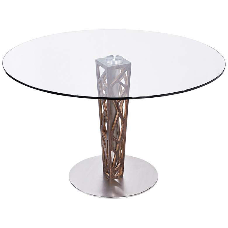 Image 1 Crystal 48 inch Wide Glass and Walnut Veneer Round Dining Table