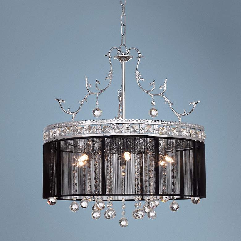 Image 1 Crystal and Black 6-Light Halogen Chandelier