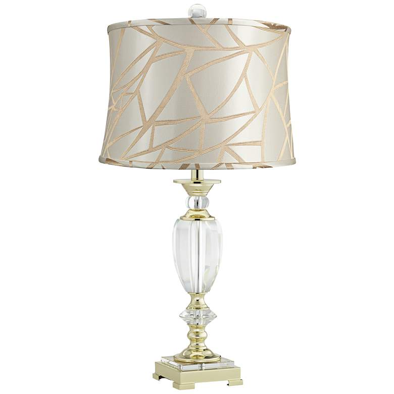 Image 1 Crystal and Brass Table Lamp with Cream and Gold Drum Shade