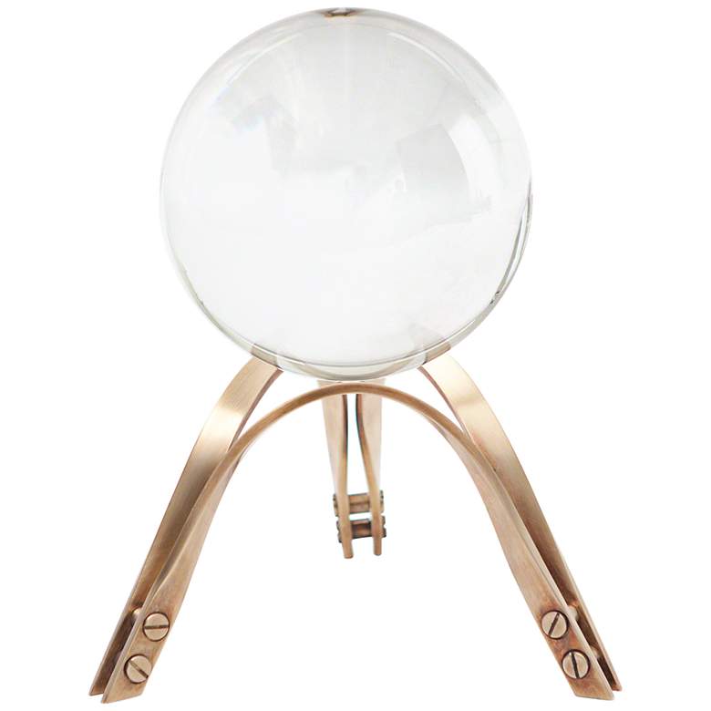 Image 1 Crystal Ball 9 inch High Brass Stand Sculpture