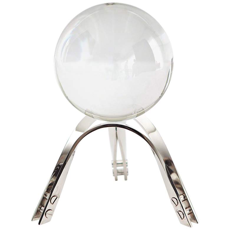Image 1 Crystal Ball 9 inch High Nickel Stand Sculpture