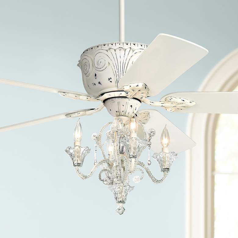 Image 2 Crystal Bead Antique-White Candelabra Ceiling Fan Light Kit more views