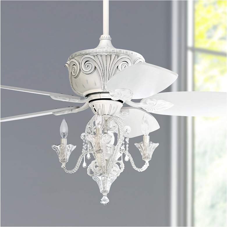 Image 3 Crystal Bead Antique-White Candelabra Ceiling Fan Light Kit more views